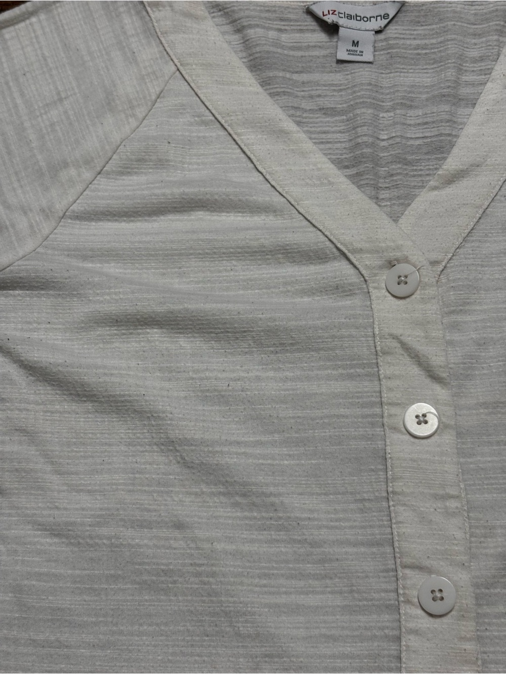 Liz Claiborne Cream Button-Up V-Neck Top - Picture 3 of 4